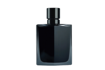 Designer fragrance perfume bottle mockup to showcase elegance and sophistication in modern aesthetics with sleek design and deep black tone