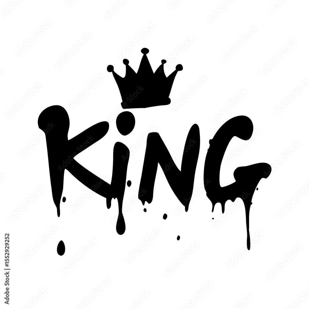 Poster king text with crown and dripping effect isolated on white background