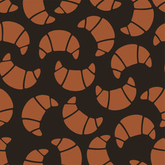 Seamless croissant pattern on dark background. Flat vector food illustration. Bakery and breakfast concept.