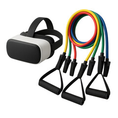 VR and Fitness: Immerse yourself in fitness with a cutting-edge virtual reality headset and vibrant resistance bands, perfect for an engaging workout.