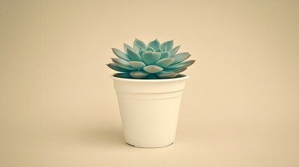 Fototapeta premium Succulent Plant in White Pot Minimalist Background