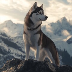 Naklejka premium Majestic Siberian Husky Posing in Scenic Mountainous Landscape