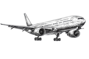 Sketch engraving of a modern airplane design perfect for aviation enthusiasts on a stylish T-shirt