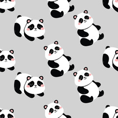 seamless pattern with panda is a bear species endemic to China, bamboo shooots, dancing panda, black and white vector art illustration design