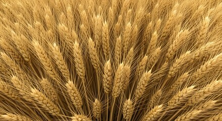 High-Angle Close-Up of Densely Packed Golden Wheat Heads Showing Ripe Kernels with Textured Husks and Even Lighting