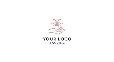 Obraz premium Elegant minimalist hand holding lotus flower logo design for wellness and beauty branding