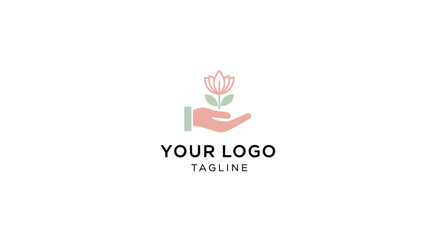 Minimalist logo design featuring a hand holding a delicate flower symbolizing care and growth
