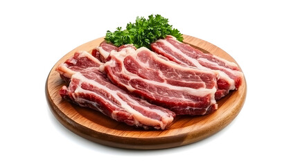 plate with beef with bacon in mushroom sauce isolated on transparent background