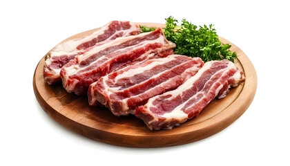 plate with beef with bacon in mushroom sauce isolated on transparent background