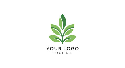 Obraz premium Minimalist green leaf plant logo design symbolizing growth sustainability and nature