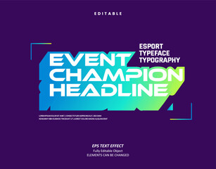 Editable Text Effect Vector of Neon Gradation Event champion headline Techno digital display for Display, digital marketing, creative preneur, Agency, game champion event