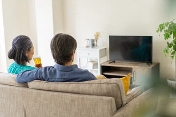 テレビを見る男女の後ろ姿