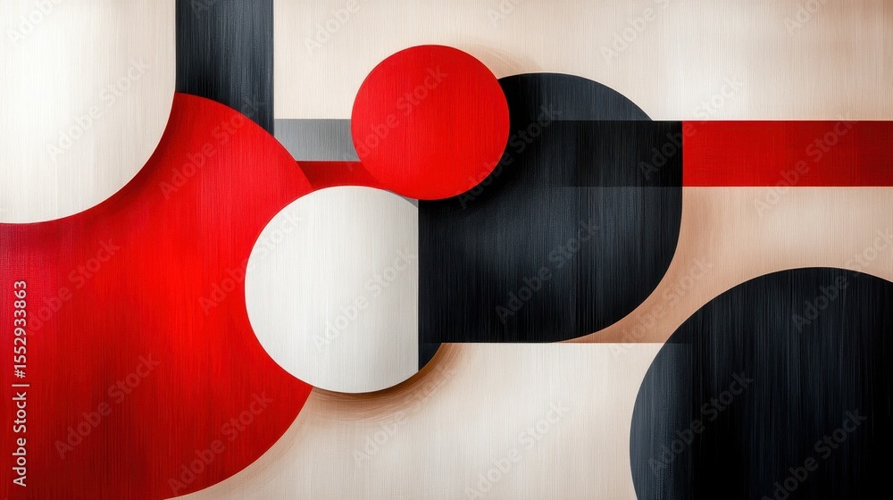 Poster a visually striking piece of abstract art featuring a variety of bold geometric shapes and colors, i