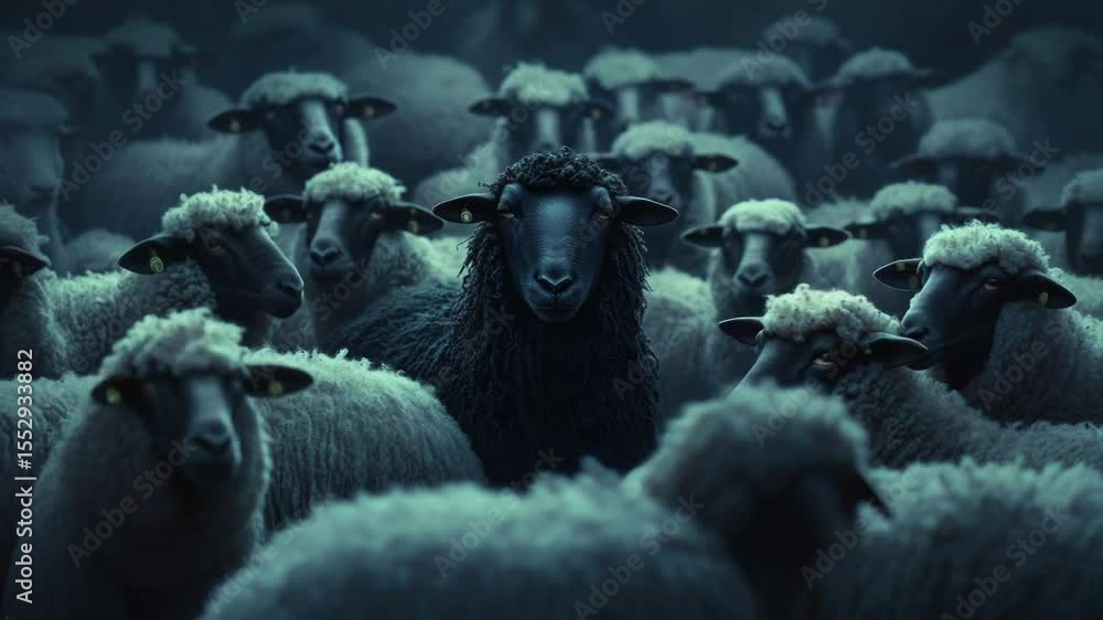Poster a group of sheep standing and grazing together in a field