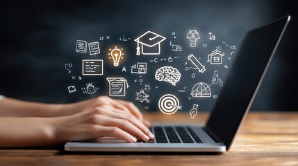 Person filling out an online survey or evaluation form on a laptop suited for quizzes feedback  reviews and customer satisfaction.
