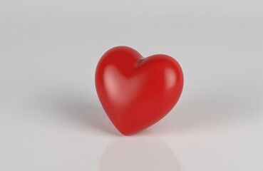 Fototapeta premium Vibrant red heart on clean white background. Symbol of love romance passion affection. Minimalist design with glossy finish. Romantic emotion. Illustration for Valentine Day design.