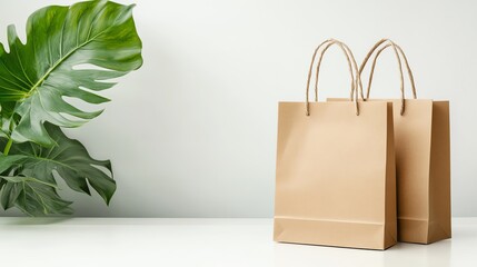 Eco-friendly brown shopping bags on a table.