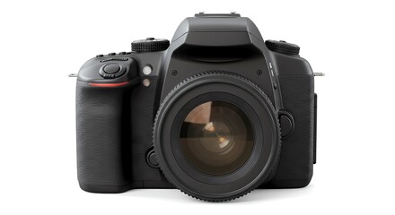 Fototapeta premium Professional DSLR camera in photorealistic style, perfect for product display or print design, ideal for tech ads on a white backdrop