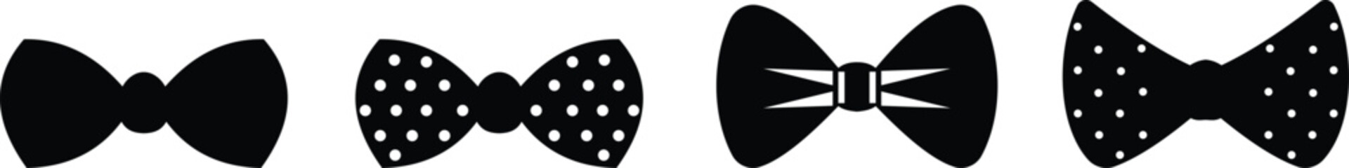 Elegant black Bows icon set in Different Styles for Gift Wrapping and Decorations. Fashion and elegance concept. realistic look accessory formal occasions, events or dressing up in style flat Design.