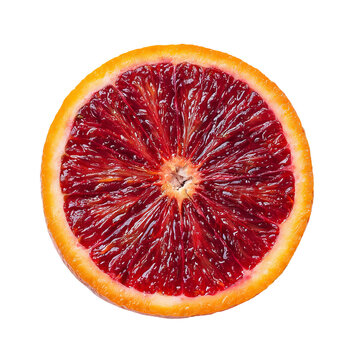 Close-up of a halved blood orange showing its vibrant red flesh