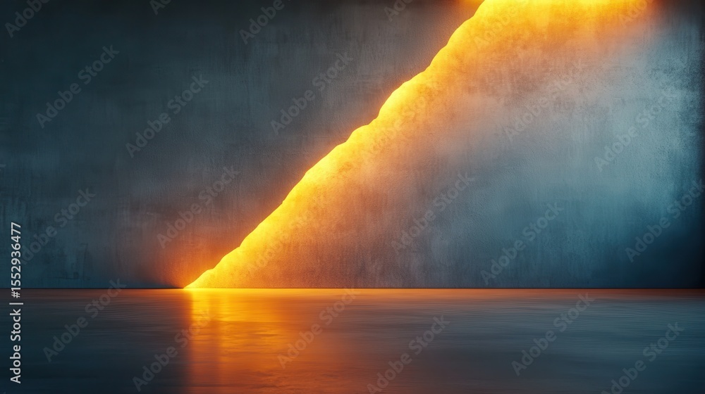 Poster a stunning abstract image showcasing a glowing wall with a soft orange light, creating a mood of war