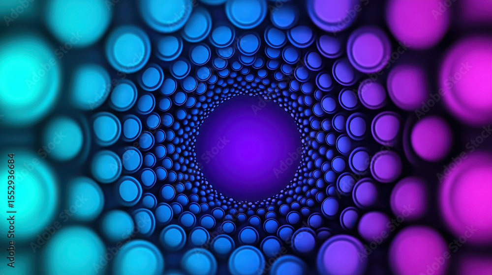 Poster hypnotic swirl of colorful circular patterns creating a tunnel effect with vibrant purple, blue and 
