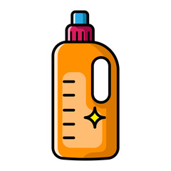 Made in UK Laundry detergent in an orange bottle with a blue cap vector icon.