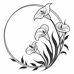Elegant Calla Lily Flower Arrangement in a Circular Frame Black and White