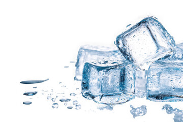 Realistic ice cubes stacked with water droplets perfect for summer drinks and refreshments isolated on transparent background