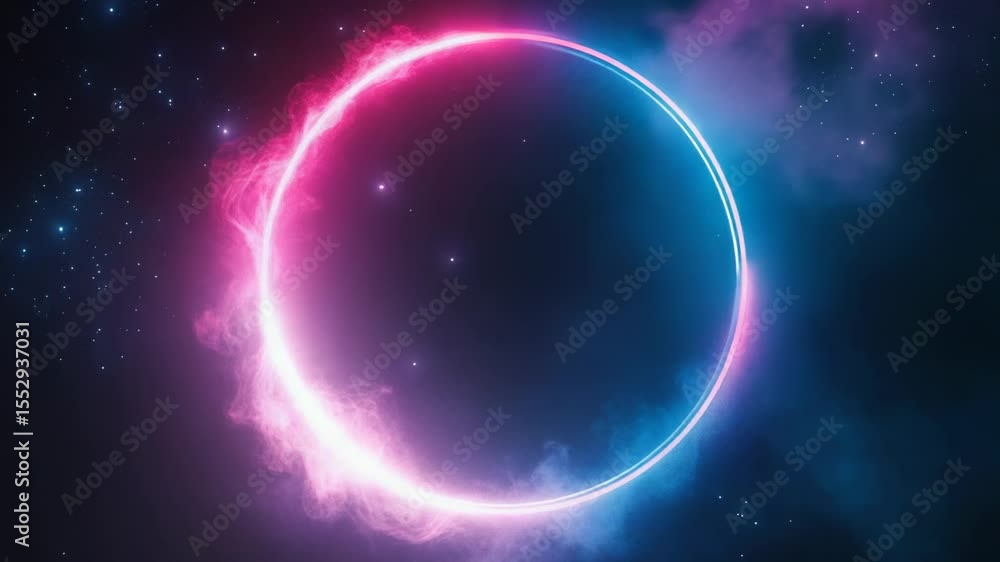 Poster ring floating in space, surrounded by stars and galaxies