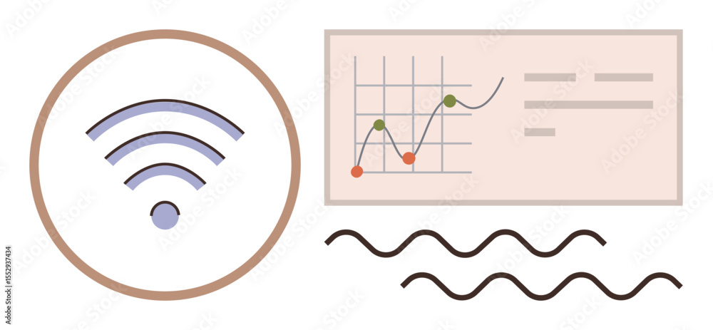 Poster wireless signal icon with data chart showing analytics lines and patterns. ideal for technology, inn