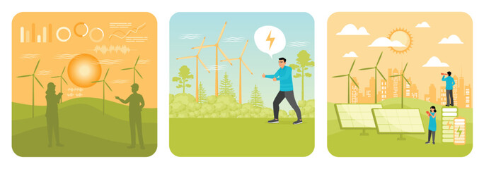 Engineers Analyzing Wind Turbines. Supporting Renewable Energy. Sustainable Energy Technologies.