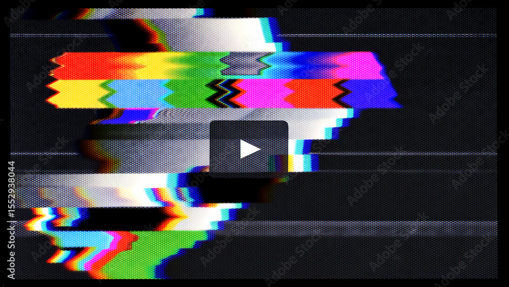Poster close-up of the screen texture of an old vhs video tape file, with a blue color dot background and a