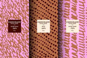 Vector set of templates, contemporary abstract cover and patterns for chocolate and cocoa packaging. Minimal modern backgrounds