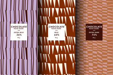 Vector set of templates geometric abstract cover and patterns for chocolate and cocoa packaging . Minimal modern backgrounds