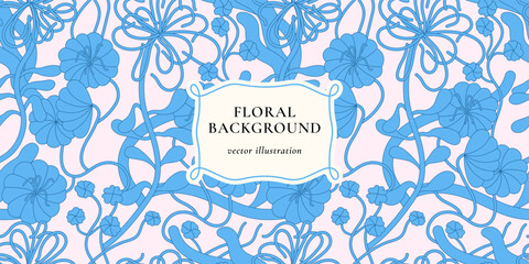 Vintage card with chrysanthemum flowers. Floral wreath. Decorative flowers background with label designs. Seamless pattern