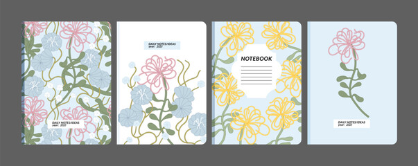 Vector illustration templates cover pages for notebooks, planners, brochures, books, catalogs with flowers. Art nouveau flowers wallpapers