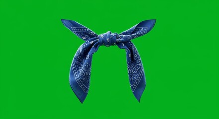 Detailed Blue Bandana with White Paisley Pattern on Green Background