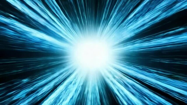 A bright light streams through a tunnel of binary code data