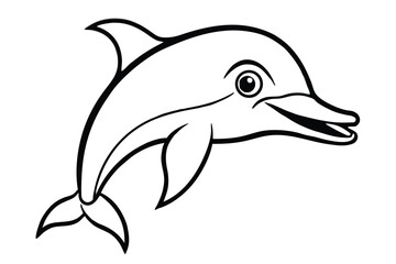 Smiling dolphin swims gracefully, its streamlined form accentuated by bold, black outlines making it pop