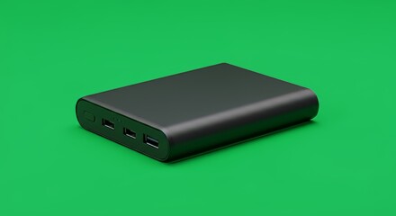 Sleek Black Power Bank on Vibrant Green Background, Studio Shot