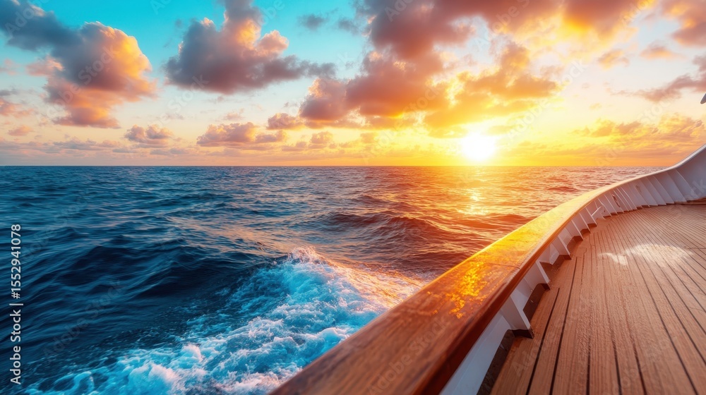 Poster a breathtaking view of the sun setting over the ocean, casting vibrant colors across the sky while s