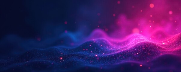 Obraz premium Glowing vibrant gradient shape on dark blue pink black grainy noise background , art, abstract