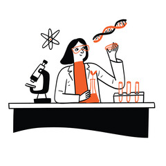Scientists or students are studying and experimenting on biotechnology. Hand-drawn vector illustration.