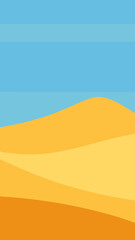 Abstract desert landscape with rolling sand dunes under a clear blue sky
