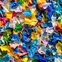 Colorful crumpled plastic bags recycling environment texture abstract