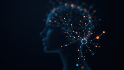 Obraz premium The image shows a human head with a glowing representation of the brain, including a highlighted area that could represent the Vagus Nerve Stimulation (VNS) therapy.