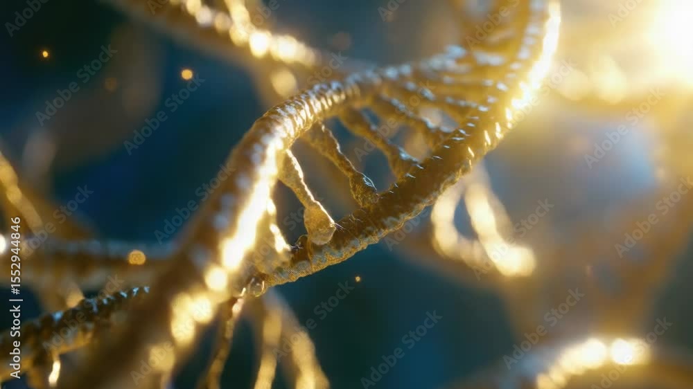 Poster a close-up view of a golden dna strand with double helix structure