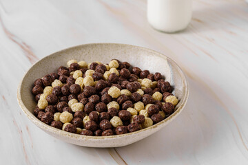 chocolate cereal flakes balls with milk