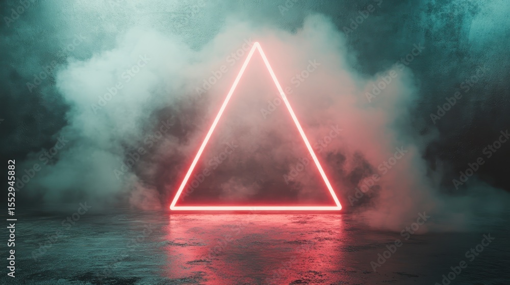 Poster a striking neon triangle glows amidst colorful mist, creating a captivating visual effect that embod